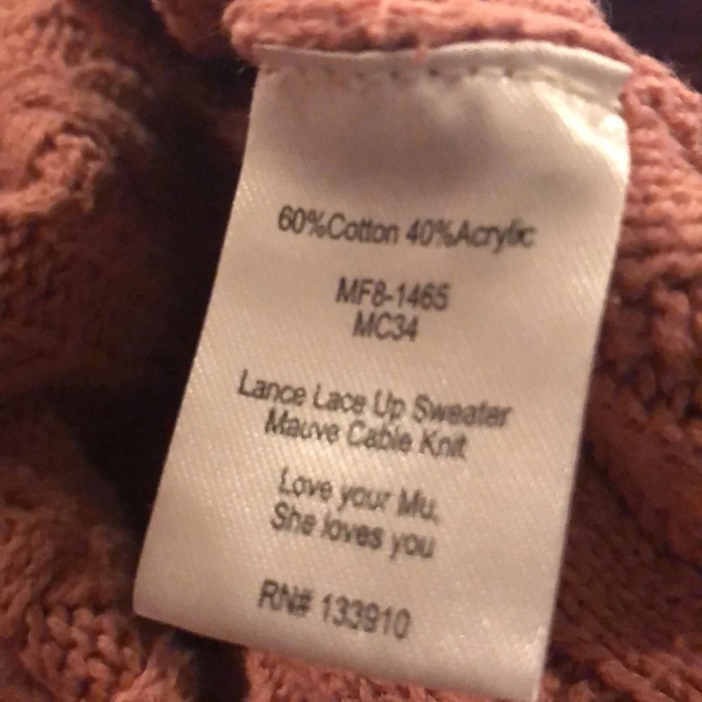 Show Me Your MuMu Lace Up Sweater Mauve Cable Knit